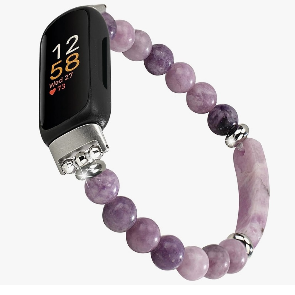 Purple Crystal Beads Stretch Watch Band for Fitbit Inspire 3 – iLVANYA Bracelet